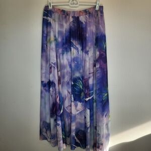 Chiffon Maxi Skirt XL Watercolor Multicolor Lined Fairy Feminine Cottagecore